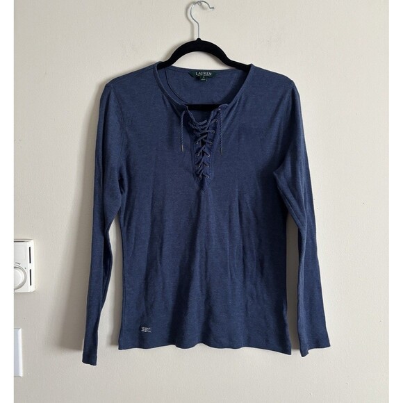 Lauren Ralph Lauren Tops - VTG 90s Y2K LRL Lauren Ralph Lauren Medium Corset Lace Up Top Blue Casual Preppy